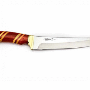 Faca Churrasco Torneada 8'' Aço Damasco, Cabo em Osso Fossilizado